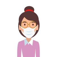 woman using face mask with eyeglasses isolated icon vector