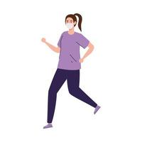 woman running using medical protective mask against covid 19 vector