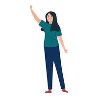 young waving woman on white background vector