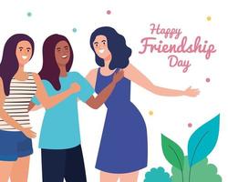 feliz día de la amistad, grupo de mujeres jóvenes, entusiasmo por la amistad, risa alegre de la felicidad vector