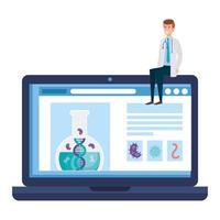 doctor with medicine online by test of covid 19 vector
