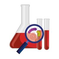 tubes test with magnifying glass and particles covid 19 vector