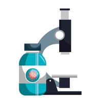 microscope with bottle medicine by covid 19 vector