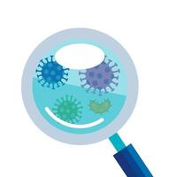 magnifying glass with particles covid 19 vector