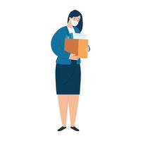 businesswoman wearing surgical mask, and box with objects vector