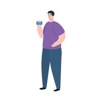 caricatura de hombre usando un teléfono inteligente con antecedentes vector