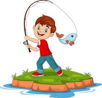 Illustration of cartoon happy boy fishing vector