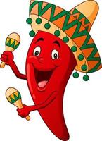 Happy chili cartoon playing maracas