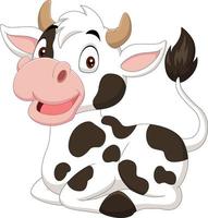 Cartoon funny cow sitting on white background vector