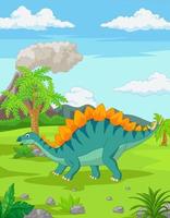 Cartoon stegosaurus in the jungle vector