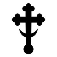 Cross trefoil shamrock on church cupola domical with half-moon Cross monogram Religious cross icon black color vector illustration flat style image