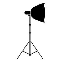 Spotlight on tripod Light projector Softbox on tripod Tripod light Equipment for professional photography Theater light icon black color vector illustration flat style image