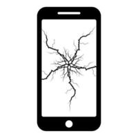 Smartphone with crack on display Broken modern mobile phone Shattered smartphone screen Phone with broken matrix of screen Cell phone with cracked touch screen in center Broken glass telephone icon vector