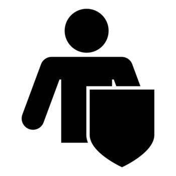 Stick man with shield Protecting personal data concept Man holding shield for reflecting attack Protected from attack idea icon black color vector illustration flat style image