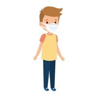 cute boy using face mask isolated icon vector