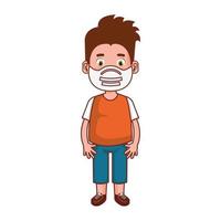 cute boy using face mask isolated icon vector