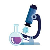 microscope with particle of covid 19 and tube test vector