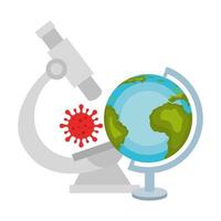 microscope with particle covid 19 and world planet vector