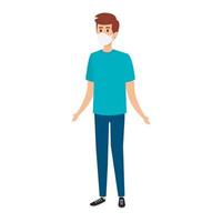 young man using face mask isolated icon vector