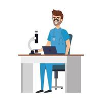 male paramedic with microscope in workplace vector