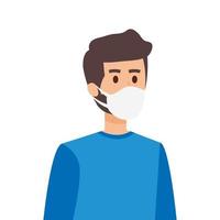 young man using face mask isolated icon vector