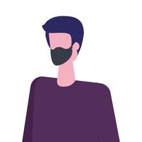 avatar joven usando máscara facial icono aislado vector