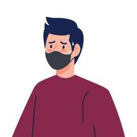 young man using face mask with fever isolated icon vector