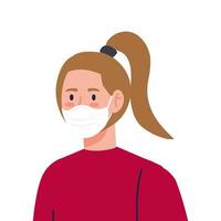 young woman using face mask isolated icon vector