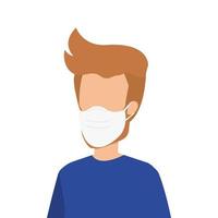 avatar joven usando máscara facial icono aislado vector