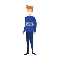 young man with coat using face mask isolated icon vector