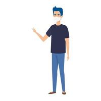 young man waving using face mask isolated icon vector