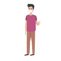 young man using face mask isolated icon vector