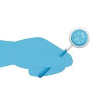 hand and magnifying glass with particles covid 19 vector