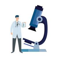 Doctor con microscopio icono aislado vector