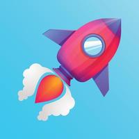 Launch cute rocket in sky. Startup concept business product on a market. vector