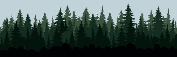 bosque naturaleza silueta paisaje. pinos del bosque de primavera. ilustración vectorial de verano. diseño de ilustración de árbol de invierno. colección de vectores para navidad.