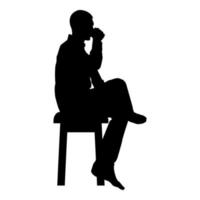 Man drinking from mug sitting on stool with crossed leg Concept relax icon black color vector illustration flat style image