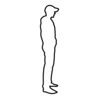 Man standing in cap view with side icon black vector