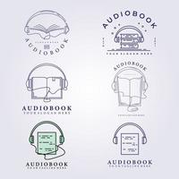 bundle audiobook, online course logo vector line art illustration design