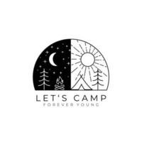 diseño de ilustración de vector de logotipo de aventura diaria, arte de línea de logotipo de plantilla de campamento
