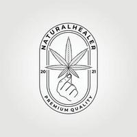 Natural healer, cannabis logo vector illustration design graphic, line art logo , minimalist concept