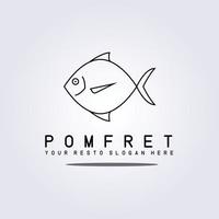 pomfret simple, tienda de restaurante de mariscos mercado de pescado logo vector ilustración diseño línea arte estilo