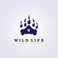 wildlife house adventure bear footprint logo vector illustration design vintage