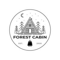 diseño de ilustración vectorial del logotipo de arte de línea de cabina forestal, diseño de logotipo minimalista al aire libre vector