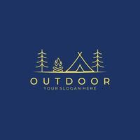 camping logo vector illustration template design, campfire and trees on forest, adventure life style