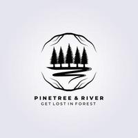 pine tree and river logo vector illustration design, river tree