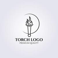 Fire torch logo vector illustration design, line art logo minimalist circle emblem