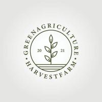 logotipo de granja de cosecha de arte de línea, símbolo de agricultura simple, gráfico de diseño de ilustración de vector de agricultura