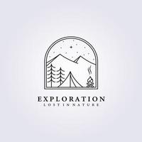 adventure night camping outdoor logo vector illustration design line art lodge log cabin mountain