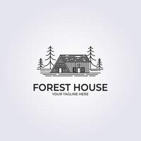 Forest cabin line art logo vector illustration design, minimalist house logo design